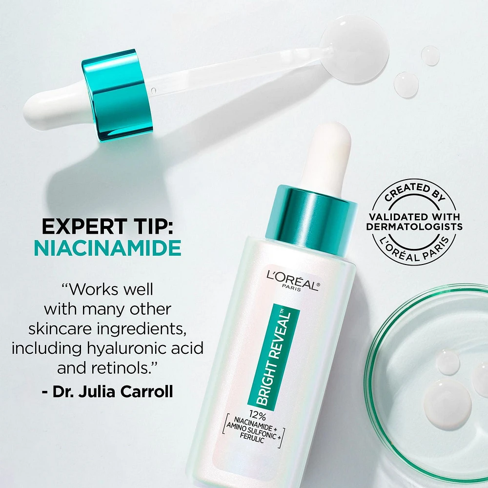 L'Oréal Paris Bright Reveal Sérum Taches Brunes, avec 12% Niacinamide + Acide Amino Sulfonique + Acide Ferulique, 30ml Sérum Taches Brunes Bright Reveal, 30ml