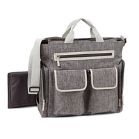 Baby Boom Insulated Side Bottle Pocket & Wipes Case Places & Spaces Satchel Diaper Bag - Grey Cross hatch/Cream, Includes wipes case