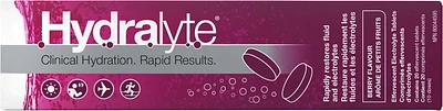 Comprimés effervescents d’électrolytes Hydralyte - Arôme de petits fruits 20 Comprimés solubles (10 portions) 20 Comprimés