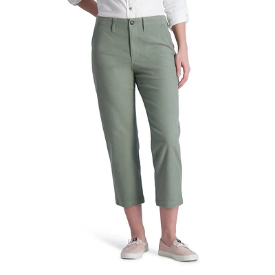 Chaps Women's Mid Rise Straight Leg Stretch Cotton Utility Pants with Pockets