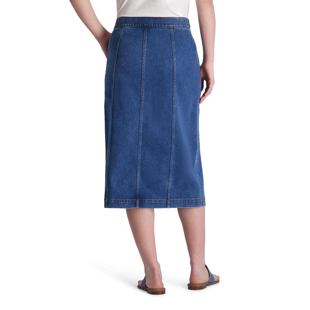 Chaps Women's Midi Cotton Denim Pencil Skirt with Pockets