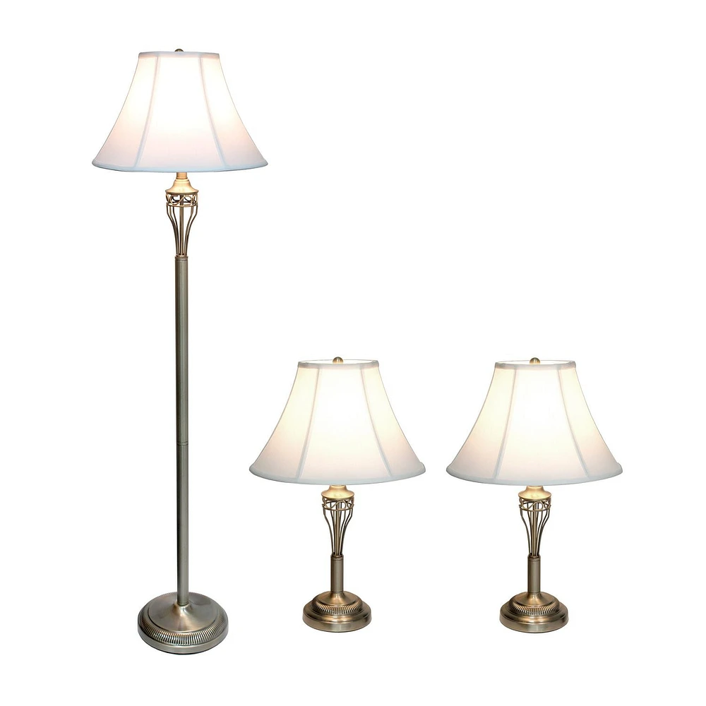 Elegant Designs Antique Brass Three Pack Lamp Set (2 Table Lamps, 1 Floor Lamp)