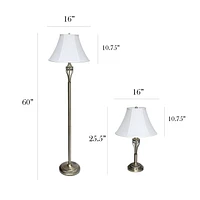 Elegant Designs Antique Brass Three Pack Lamp Set (2 Table Lamps, 1 Floor Lamp)