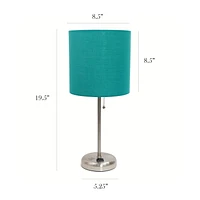 LimeLights Brushed Steel Stick Lamp with Charging Outlet and Fabric Shade 2 Pack Set