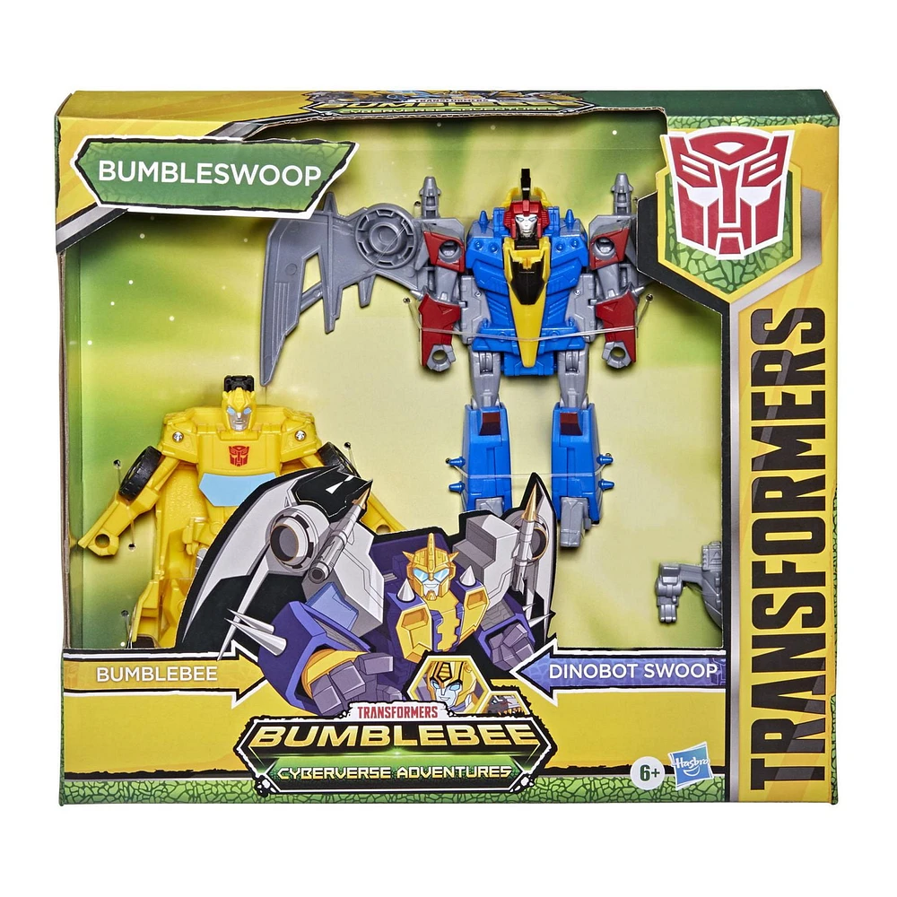 Transformers Bumblebee Cyberverse Adventures Dinobots Unite Toys Dino Combiners Bumbleswoop 2-Pack Action Figures, Ages 6 and Up, 4.5-inch