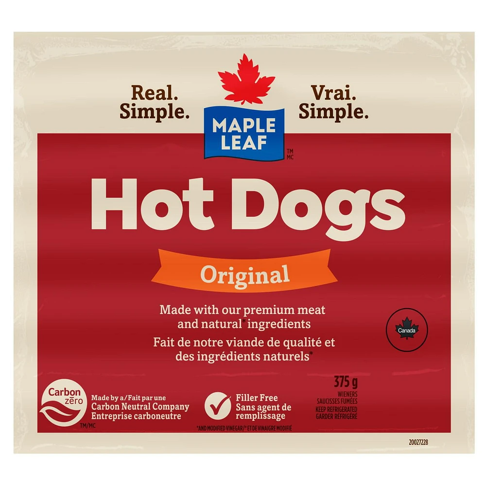 Maple Leaf Original Gluten Free Wieners, 375 g