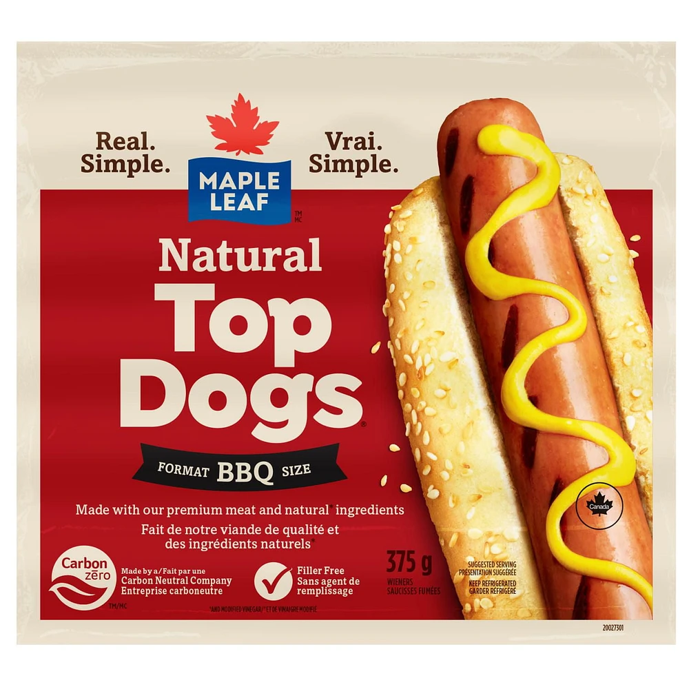 Maple Leaf Natural Top Dogs BBQ Hot Dogs, 375 g