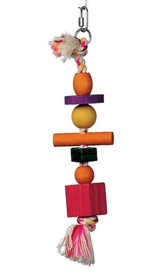 Living World Junglewood Bird Toy Rope with 3 beads, 2 blocks, 1 cylinder & 1 peg, Wood bird toy