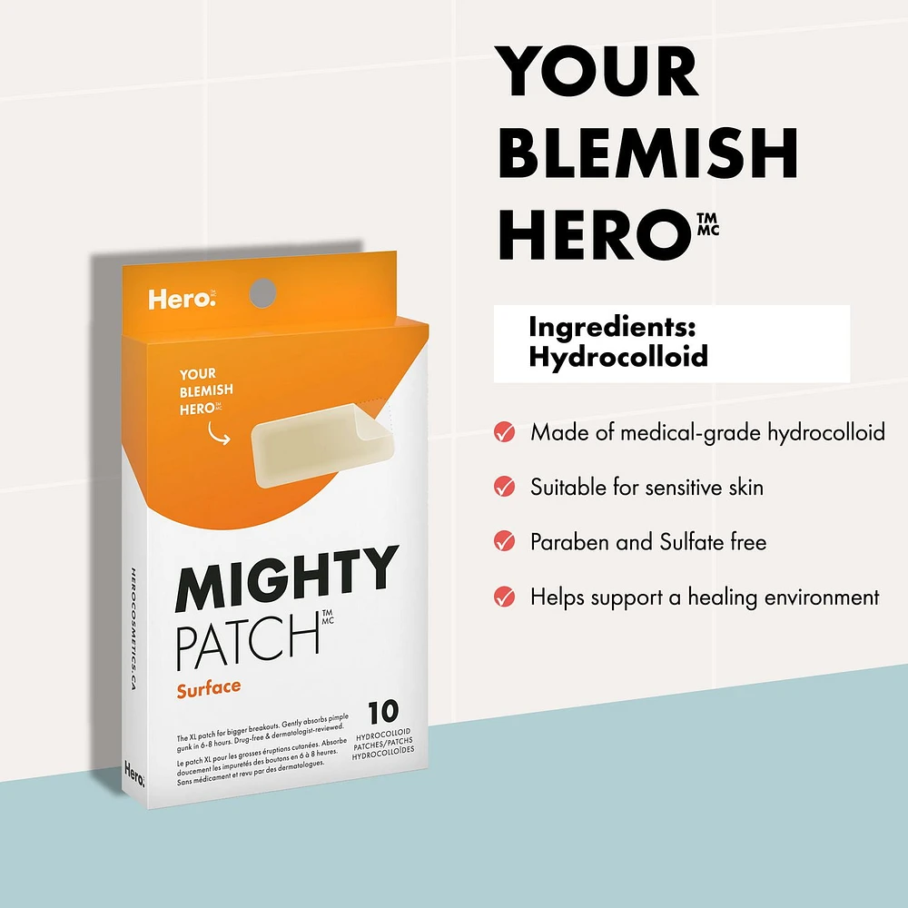 Mighty Patch Surface 10ct, Mighty Patch Surface XL Hydrocolloid Acne Patches, 10 units