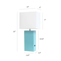 Elegant Designs Modern Leather Table Lamp with USB and White Fabric Shade