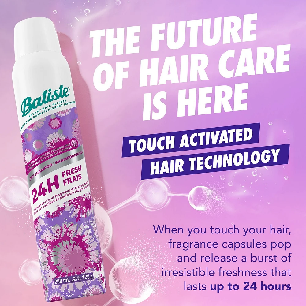 Batiste Touch Activated Dry Shampoo, Absorbs Oil in Hair Between Washes, and Releases Bursts of Fragrance that Provides Up to 24 Hours of Freshness with Every Touch, 200ml​