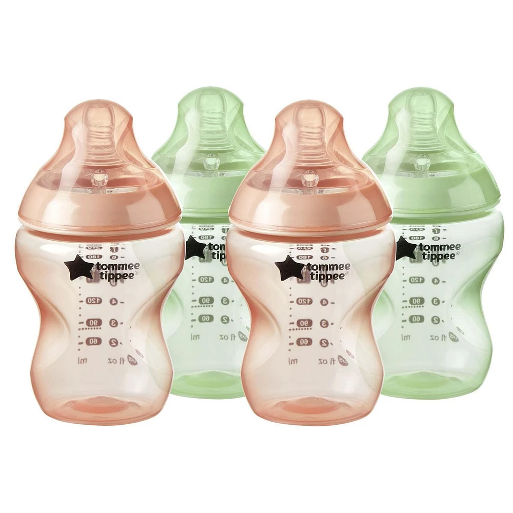 Tommee Tippee Closer to Nature Baby Bottles, Breast-Like Nipples with Anti-Colic Valve, 9oz, 4 Count