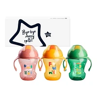 Tommee Tippee Sippee Trainer Cup with Handles, Water Bottle for Toddlers, Spill-Proof, BPA Free, 8oz, 7m+, Pack of 3, Pink, Green and Orange