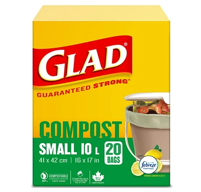 Glad Certified Compostable Bags - Small 10 Litres -, Lemon scent, 20 Compost Bags