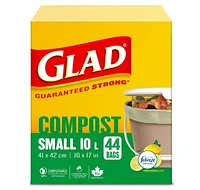 Glad Certified Compostable Bags - Small 10 Litres -, Lemon scent, 44 Compost Bags