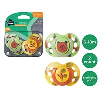 Tommee Tippee Fun Style Pacifiers, Symmetrical Design, BPA-Free Silicone Nipple, Includes Steriliser Box, 6-18m, 2 Count