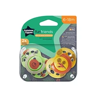 Tommee Tippee Fun Style Pacifiers, Symmetrical Design, BPA-Free Silicone Nipple, Includes Steriliser Box, 6-18m, 2 Count