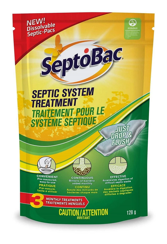 Pacs solubles pour traitement des fosses septiques SeptoBac 3 traitements mensuels, 128 g