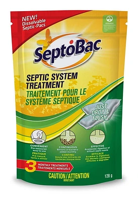 Pacs solubles pour traitement des fosses septiques SeptoBac 3 traitements mensuels, 128 g