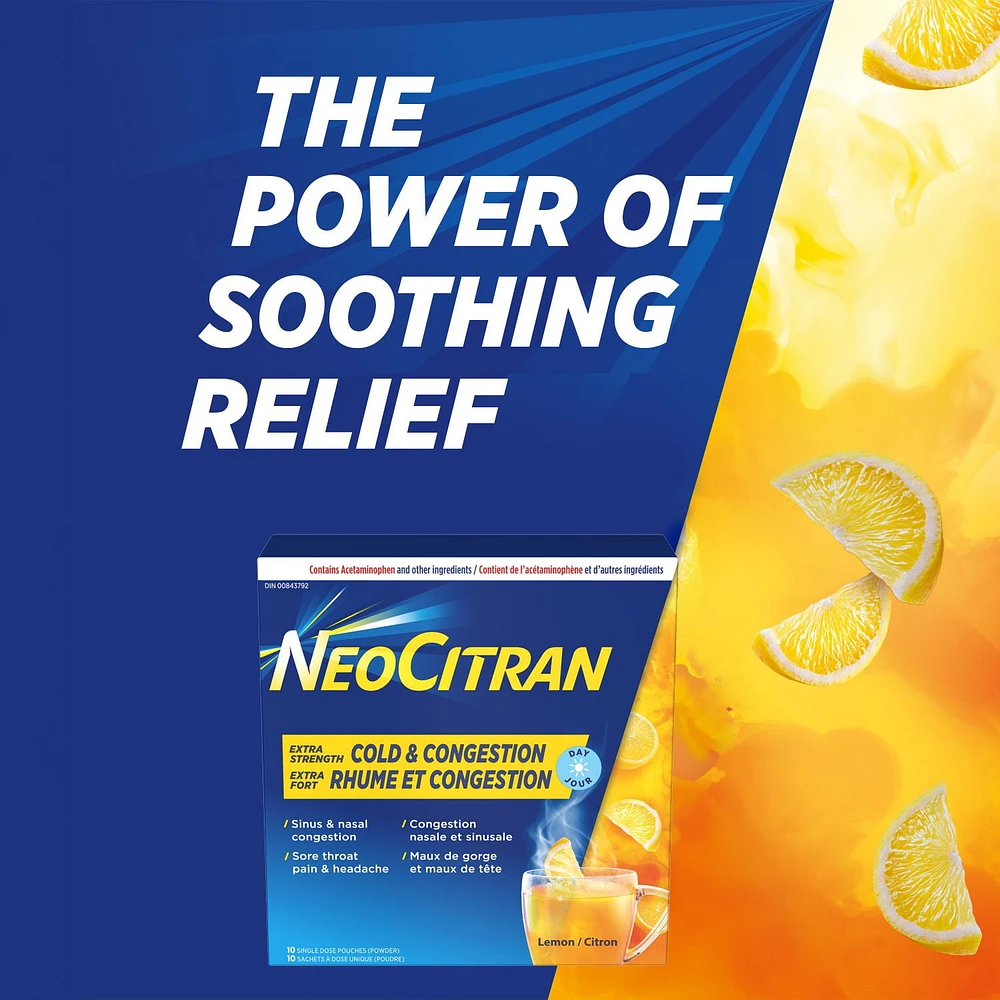 NeoCitran Extra Strength Cold & Congestion Non-Drowsy Lemon, 10 pouches (powder)