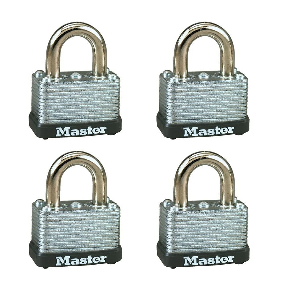 Master Lock 1-1/2” Laminated Steel Warded Padlock, 4 Pack; 8596Q