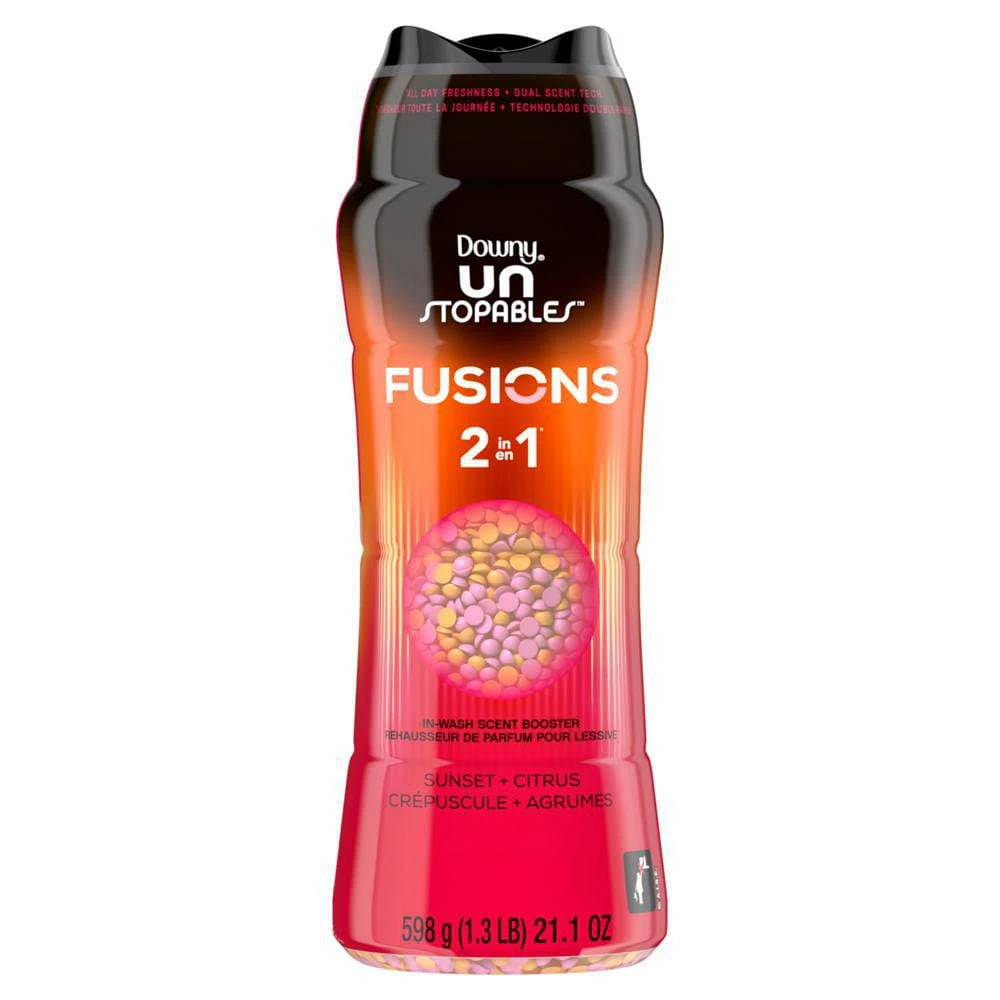 Downy Unstopables Fusions In-Wash Laundry Scent Booster Beads, Sunset and Citrus Scent, 21.1 oz, 2-in-1 All Day Freshness