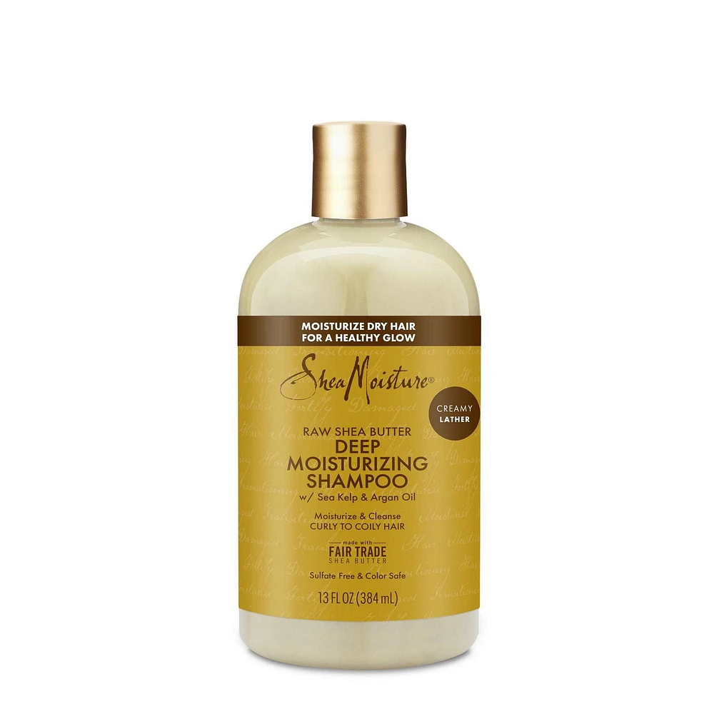 Shampooing hydratant en profondeur sans sulfates SheaMoisture Beurre de karité brut pour cheveux secs et endommagés avec algues de mer et huile d'argan 384 ml