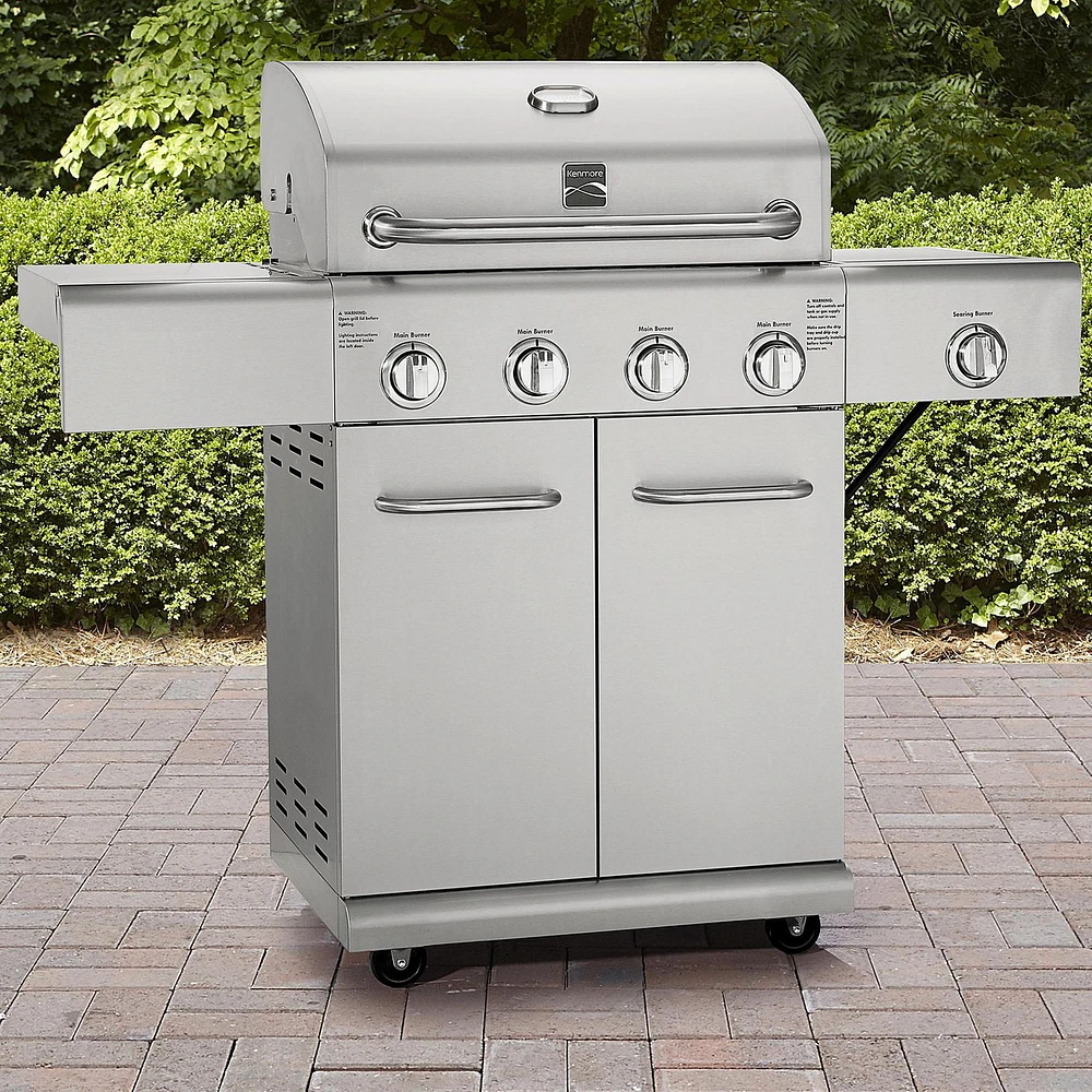 Kenmore - 4 Burner Gas Grill Plus SEARING Side Burner - All Stainless Steel