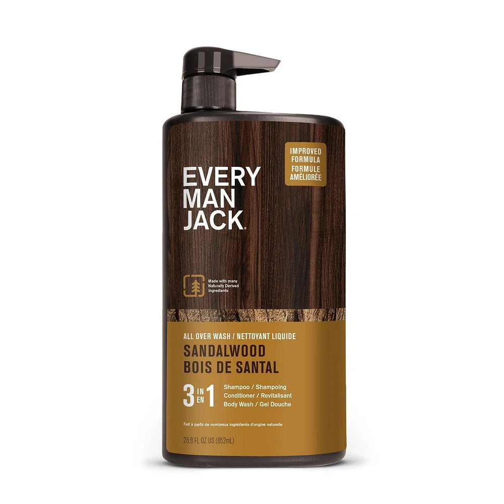 Every Man Jack 852ML Nettoyant Liquide Bois De Santal 3 en1 Liquide Bois De Santl