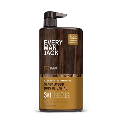 Every Man Jack 852ML 3in1 All Over Wash Sandalwood, 3in1 AOW Sandalwood