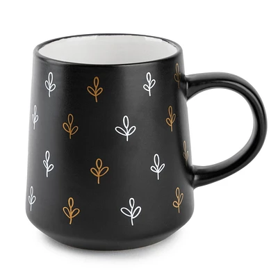 Tasse à café en grès thym et table, 16 oz liq., feuille noire