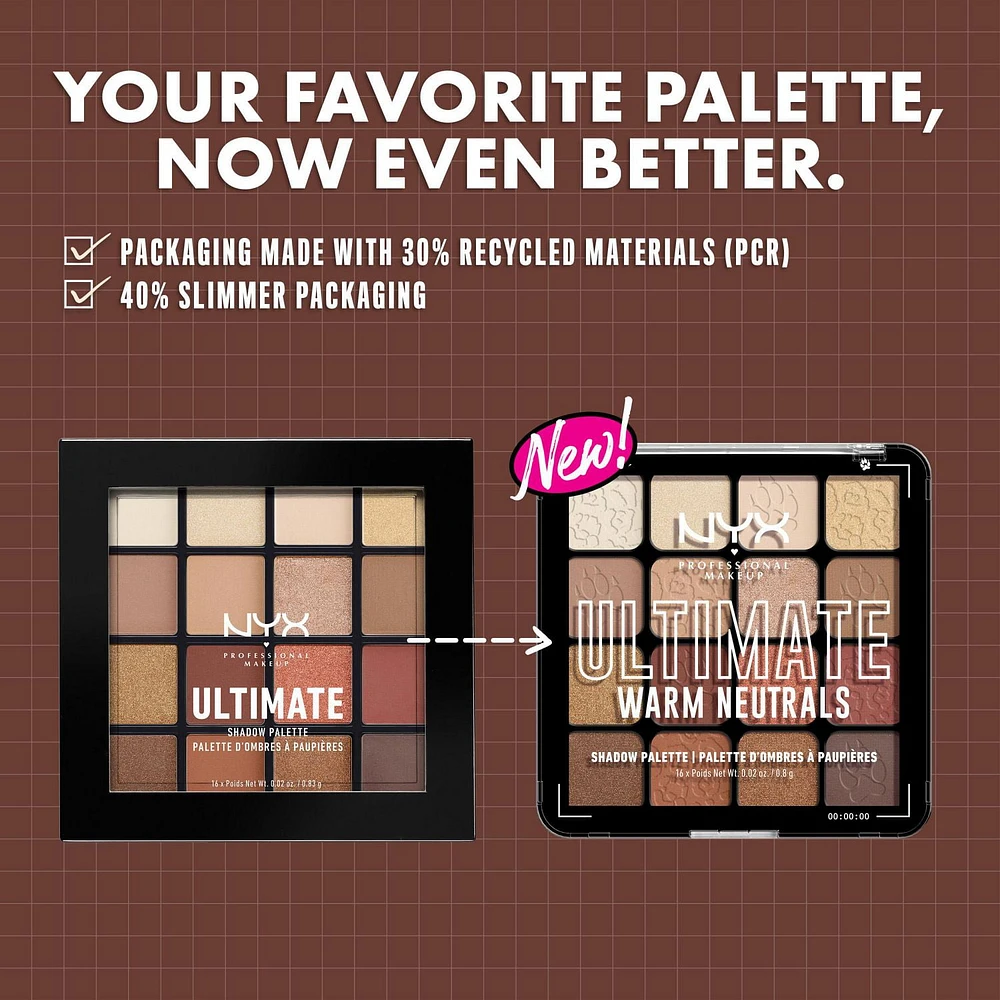 NYX PROFESSIONAL MAKEUP, Ultimate Shadow Palette, 16-shade Eyeshadow Palette, Vegan Formula - Warm Neutrals, Pro-Level Eyeshadow Palette