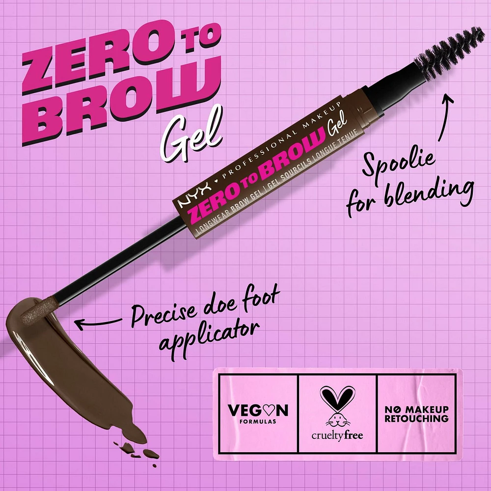 NYX PROFESSIONAL MAKEUP, Zero To Brow Longwear Gel, Dual-ended Liquid Eyebrow gel, Vegan Formula - Taupe, Dual-ended vegan liquid brow gel