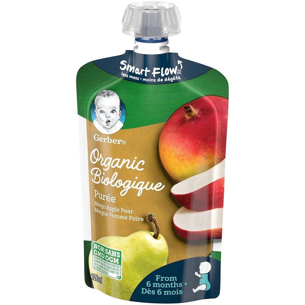 GERBER Organic Purée, Mango Apple Pear, Baby Food, 128 ml, 128 ML