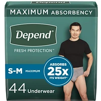 Sous-vêtement d’incontinence Depend Fresh Protection pour hommes, degré d’absorption maximal, gris 36 - 44 Unités