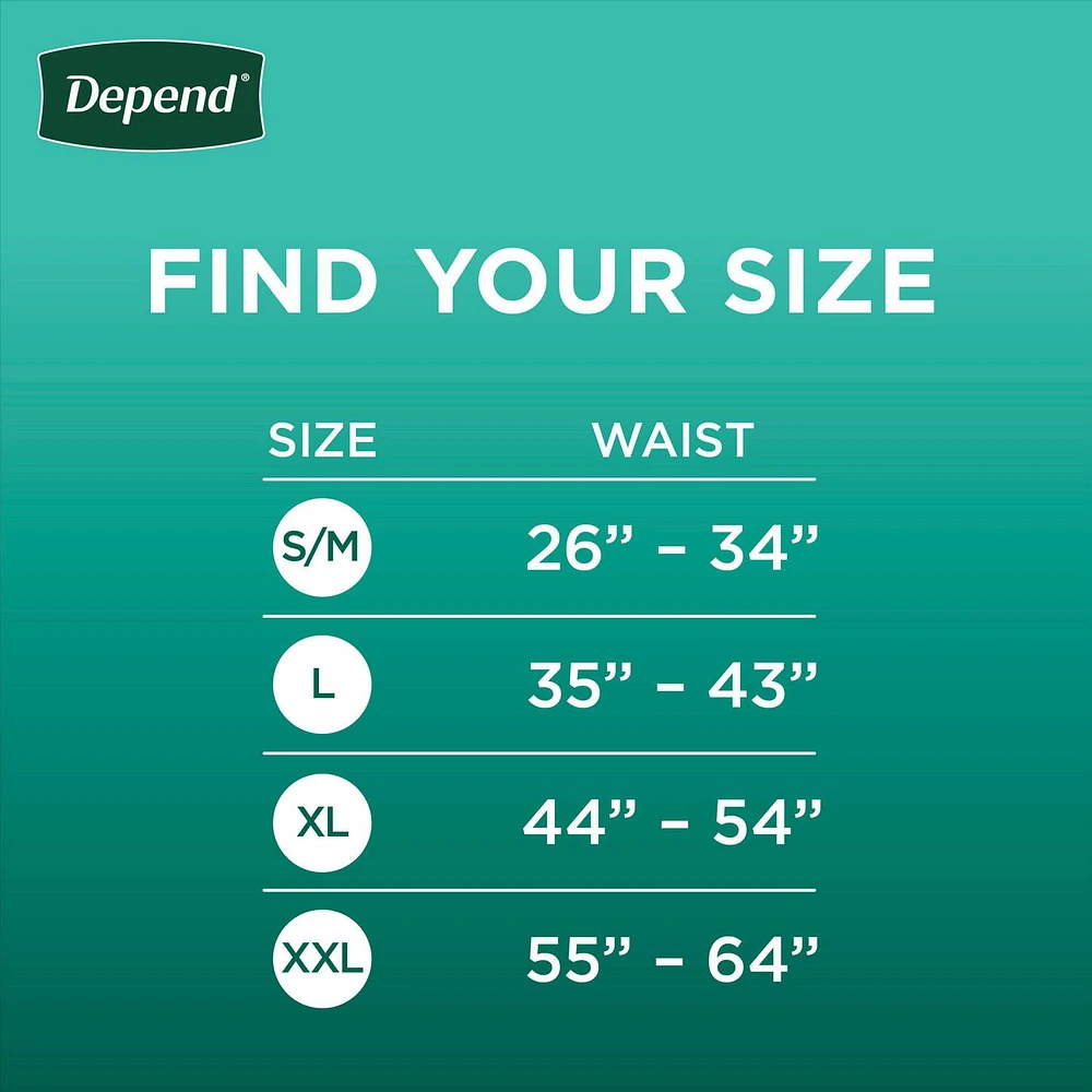 Sous-vêtement d’incontinence Depend Fresh Protection pour hommes, degré d’absorption maximal, gris 36 - 44 Unités