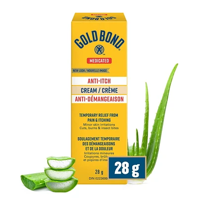 Gold Bond Medicated Anti Itch Cream, 28g Tube, Hand and Body Cream that Provides Temporary Pain and Itch Relief from Minor Cuts and Burns, Skin Irritation, Scrapes, Insect Bites and Sunburn, 28 g