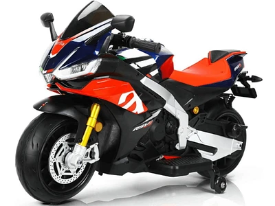 KidsVIP Aprilia RSV4 12V Upgraded 2-Seater Ride-On Motorcycle w/ Music & Rubber Wheels