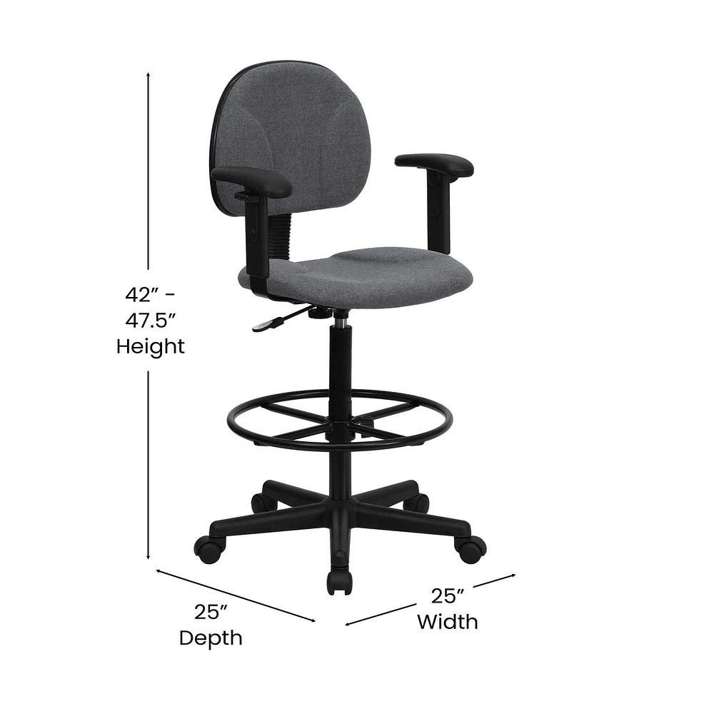 Gray Fabric Drafting Chair with Adjustable Arms (Cylinders: 22.5''-27''H or 26''-30.5''H)