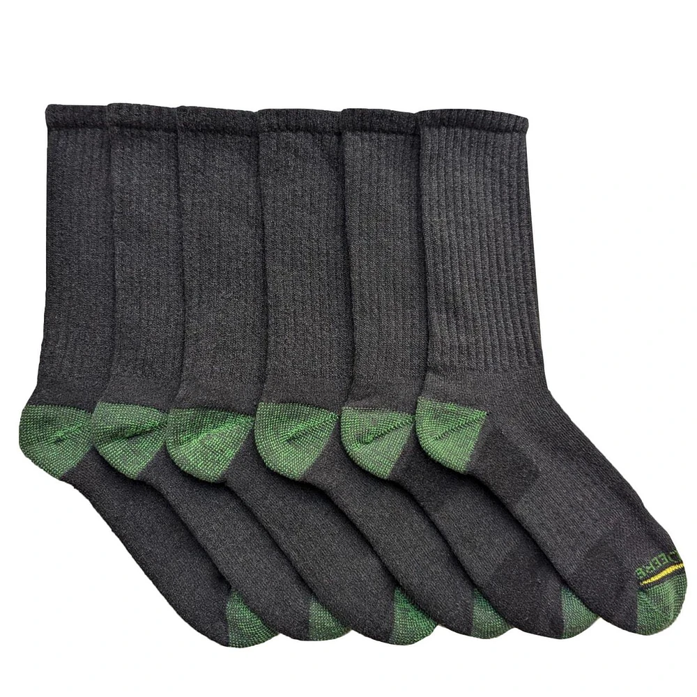 Ensemble de 6 chaussettes mi- mollet John Deere pour hommes; vêtements de travail core Pointures 6-12.5