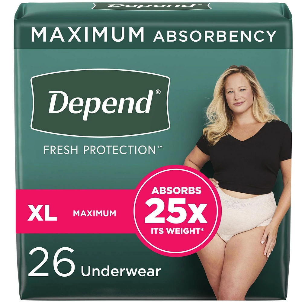 Depend Fresh Protection Adult Incontinence Underwear for Women (Formerly Depend Fit-Flex), Disposable, S-XXL, Blush, 26 - 32 Count