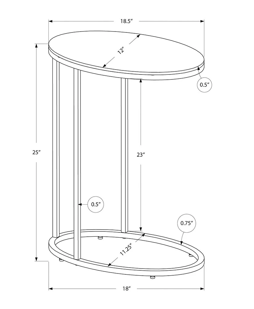 Monarch Specialties Accent Table, C-shaped, End, Side, Snack, Living Room, Bedroom, Glossy White Laminate, Chrome Metal, Contemporary, Modern