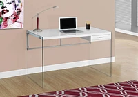 Monarch Specialties Computer Desk, Home Office, Laptop, Storage Drawers, 48"l, Work, Tempered Glass, Laminate, Glossy White, Clear, Contemporary, Modern