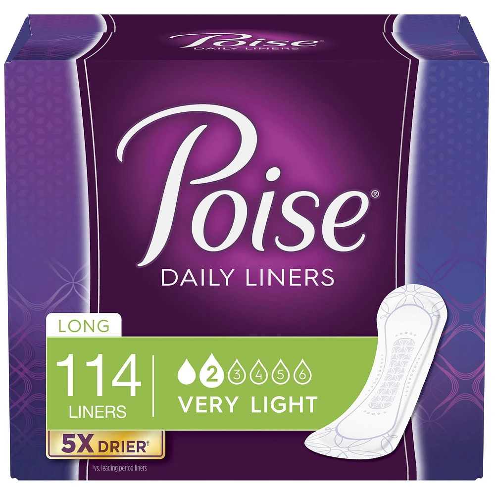 Poise Daily Incontinence Panty Liners, Very Light Absorbency, 114-126 Count