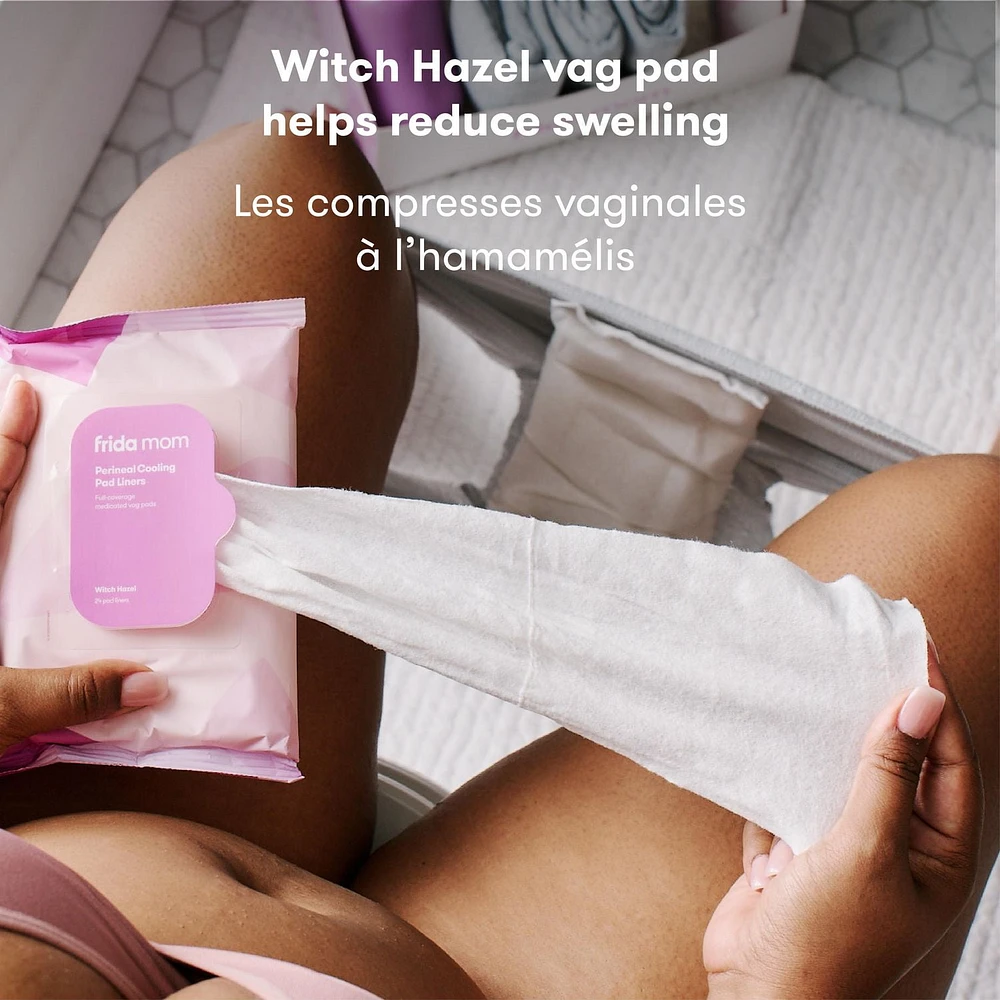 Frida Mom - Coussinets de refroidissement périnéaux à l'hamamélis - Récupération post-partum - Nouveau-né - Sac d'hôpital Coussinets de refroidissement périnéaux essentiels à l'hamamélis médicamenteux sur toute la longueur pour les soins post-partum 24 doublures de coussin
