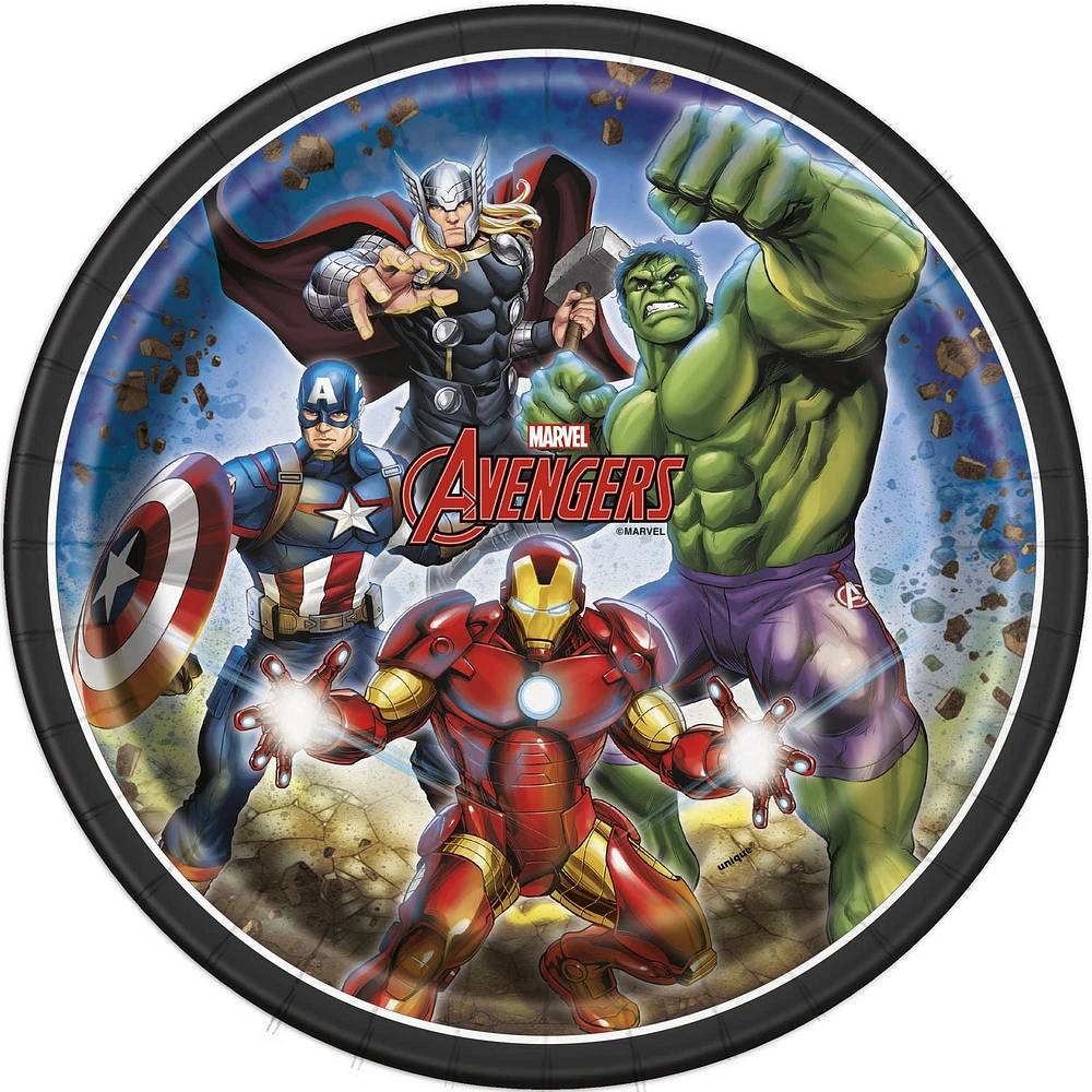 Avengers Round 9" Dinner Plates, 8ct, Disposable plates measure 9"