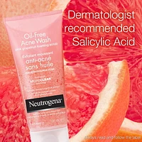 Neutrogena Oil Free Acne Wash Foaming Scrub, Pink Grapefruit Face Wash, 198mL, NEUTROGENA® Oil-Free Acne Wash - Pink Grapefruit Foaming Scrub is a foaming facial scrub for acne-prone skin that helps clear blemishes, pimples, and blackheads while providing an uplifting blast of grapefruit.