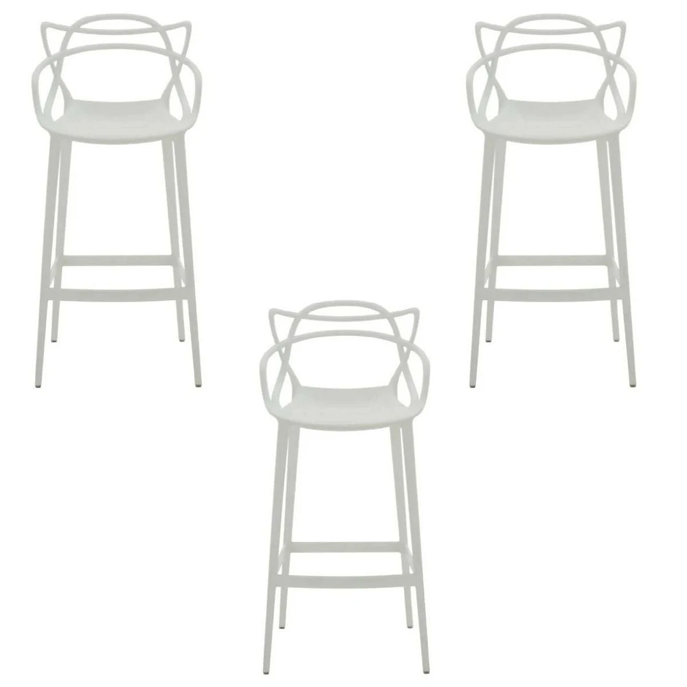 Heavenly Collection White Plastic Bar Stool - SET OF 3