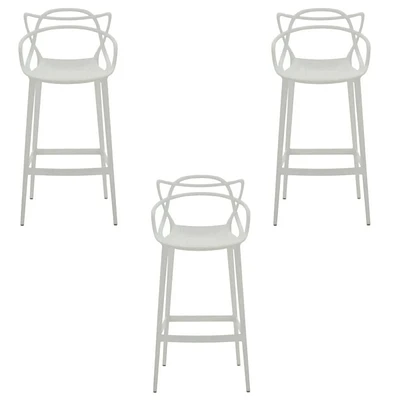 Heavenly Collection White Plastic Bar Stool - SET OF 3