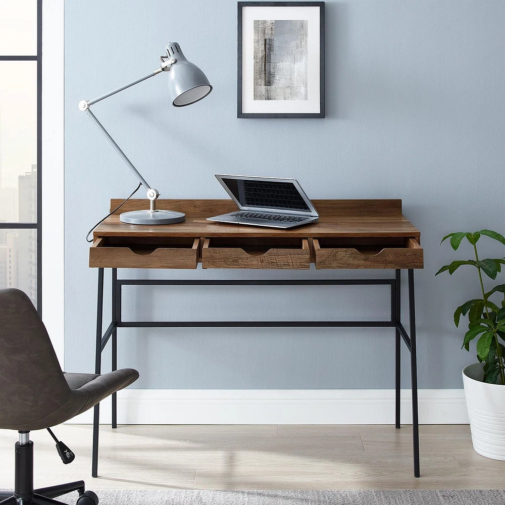 42" 3 Drawer Angled Front Desk - Reclaimed Barnwood